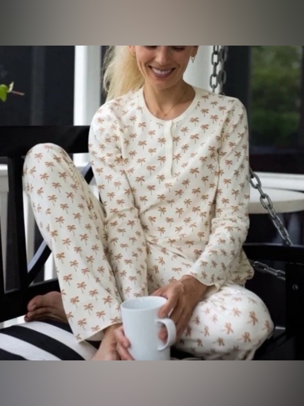 Roller Rabbit x Faherty Palm Tree Pajama Set Cream Tan Size Small